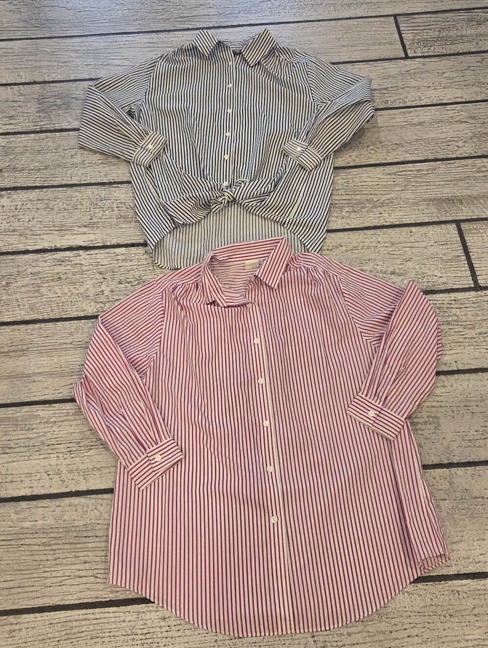 Roaman's Striped Button-Down Tops in Pink and Black/White Bundle
